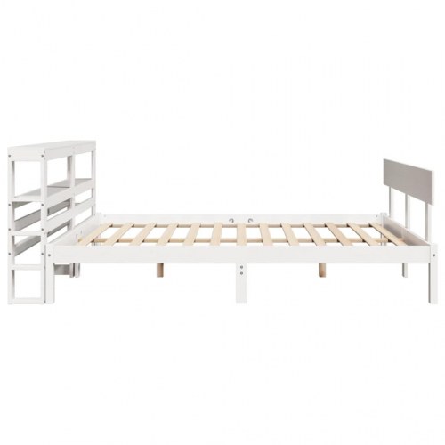 Sengeramme 120x190 cm i massivt fyrretræ - hvid, med hylder i gavlen