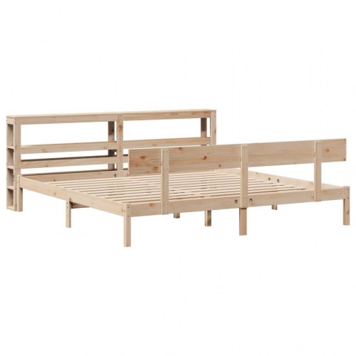 Sengeramme uden madras 180×200 cm i massivt fyrretræ med hylder