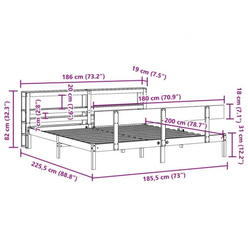 Sengeramme uden madras 180×200 cm i massivt fyrretræ med hylder