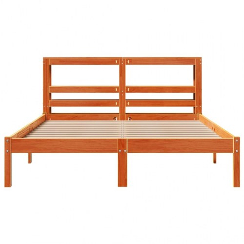 Sengeramme med sengegavl 135 x 190 cm i massivt fyrretræ - gyldenbrun