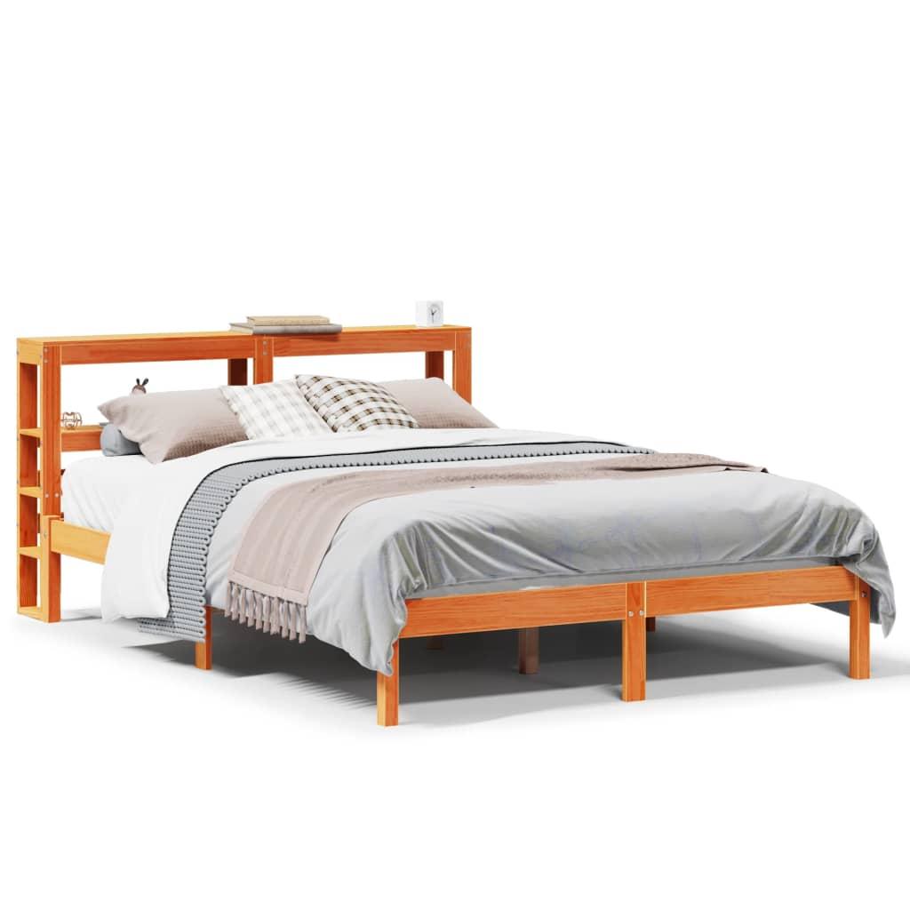 Sengeramme Med Sengegavl 140x200 Massivt Fyrretræ Gyldenbrun