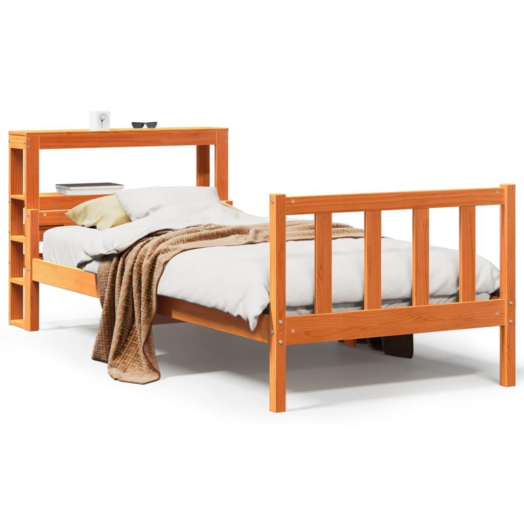 Sengeramme med sengegavl 90x190 cm massivt fyrretræ gyldenbrun