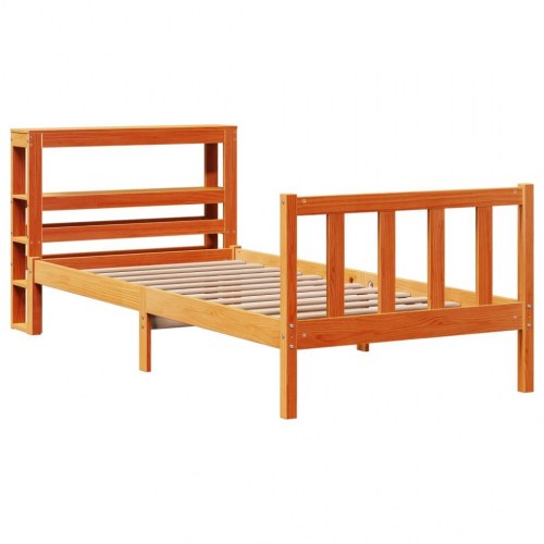Sengeramme med sengegavl 100 x 200 cm massivt fyrretræ - gyldenbrun