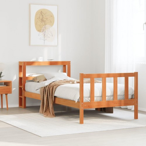 Sengeramme med sengegavl 100 x 200 cm massivt fyrretræ - gyldenbrun