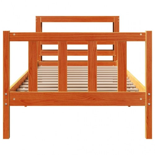Sengeramme med sengegavl 100 x 200 cm massivt fyrretræ - gyldenbrun