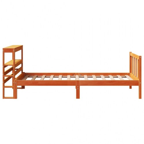 Sengeramme med sengegavl 100 x 200 cm massivt fyrretræ - gyldenbrun