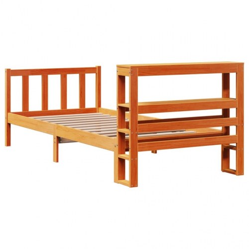 Sengeramme med sengegavl 100 x 200 cm massivt fyrretræ - gyldenbrun