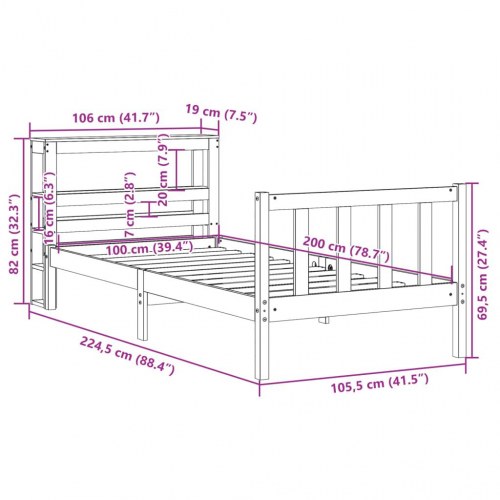 Sengeramme med sengegavl 100 x 200 cm massivt fyrretræ - gyldenbrun