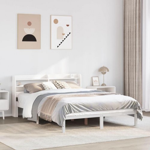 Sengeramme uden madras 140x200 cm i massivt fyrretræ - hvid