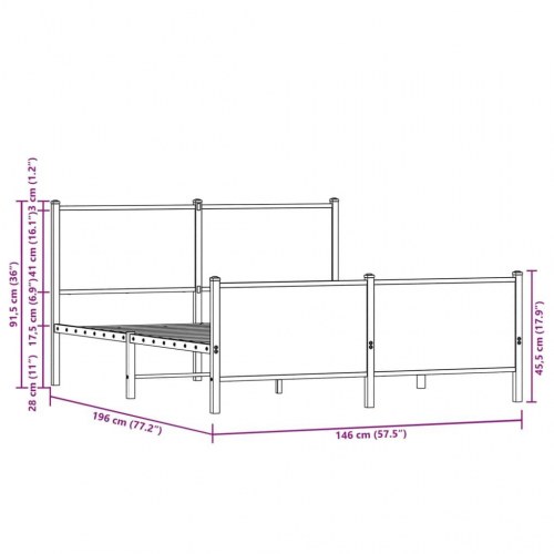 Sengeramme 140 x 190 cm i metal - røget egetræ