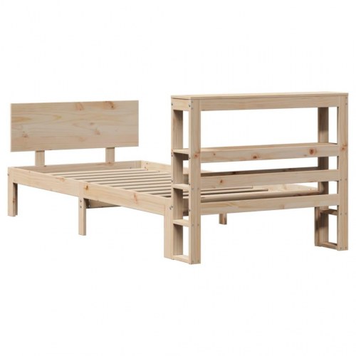 Sengeramme med sengegavl og hylder 90x190 cm i massivt fyrretræ