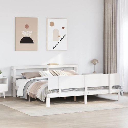 Sengeramme med hovedgærde og hylder 180x200 cm hvid