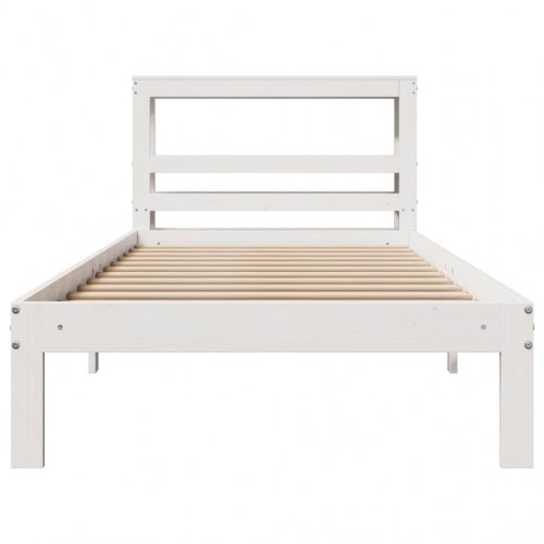 Sengeramme med sengegavl og hylder 75x190 cm massivt fyrretræ - hvid