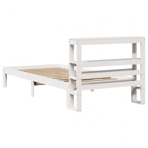 Sengeramme med sengegavl og hylder 75x190 cm massivt fyrretræ - hvid