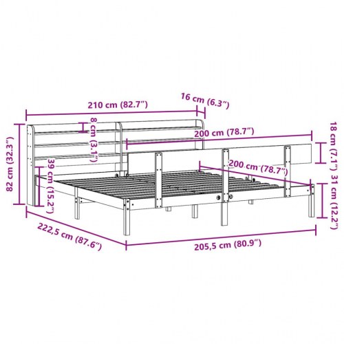 Sengeramme uden madras 200 x 200 cm i massivt fyrretræ