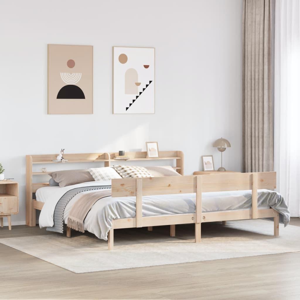 Sengeramme 180x200 cm i massivt fyrretræ med hylder - uden madras