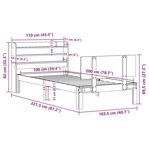 Sengeramme med hovedgærde uden madras 100 x 200 cm - hvid