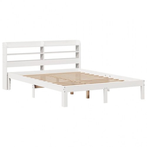 Sengeramme med hovedgærde og hylder - hvid 140 x 190 cm