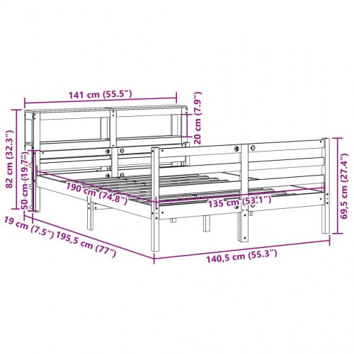 Sengeramme med sengegavl135x190 cm massivt fyrretræ hvid