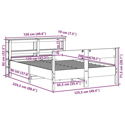 Sengeramme uden madras 120 x 200 cm i massivt fyrretræ