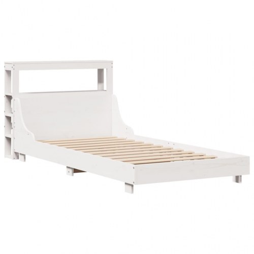 Sengeramme 90x200 cm i massivt fyrretræ - hvid med hylder