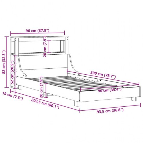Sengeramme 90x200 cm i massivt fyrretræ - hvid med hylder