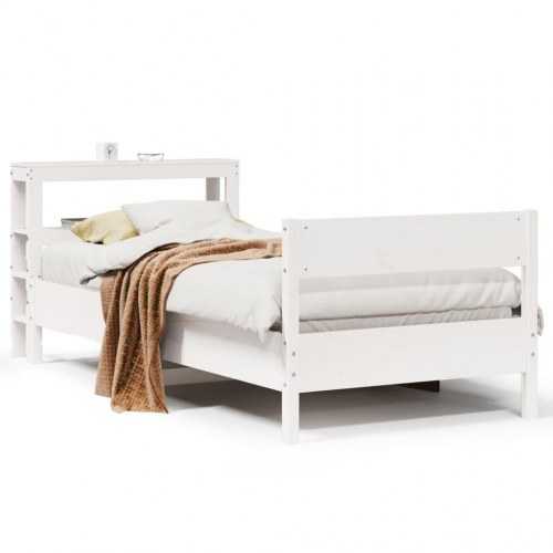 Sengeramme 90x200 cm med hylder - hvid