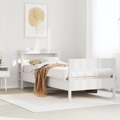 Sengeramme 90x200 cm med hylder - hvid