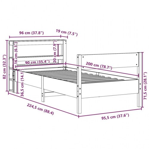 Sengeramme 90x200 cm med hylder - hvid