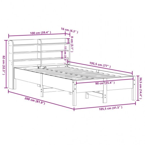 Sengeramme uden madras 90x190 cm massivt fyrretræ