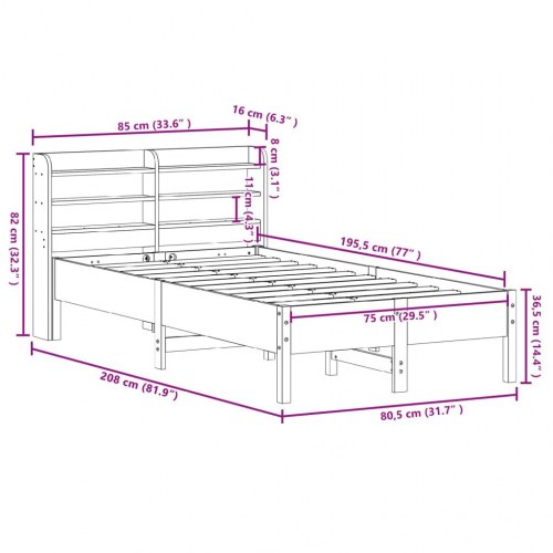 Sengeramme i massivt fyrretræ med hylder 75x190 cm - gyldenbrun