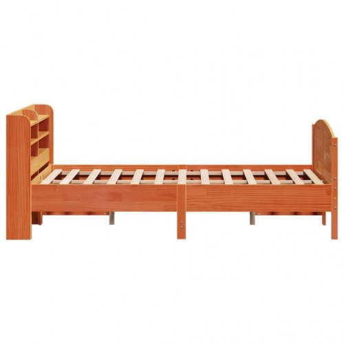 Sengeramme i massivt fyr 140x200 cm - gyldenbrun med hylder