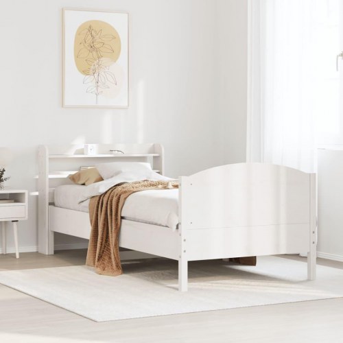 Sengeramme 100 x 200 cm med hovedgærde og hylder - hvid