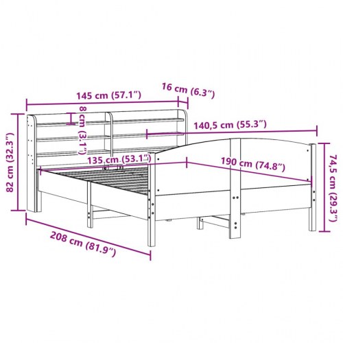 Sengeramme uden madras 135 x 190 cm i massivt fyrretræ