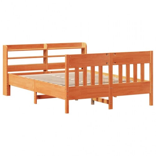 Sengeramme i massivt fyrretræ med hyldehovedgærde 135x190 cm - gyldenbrun