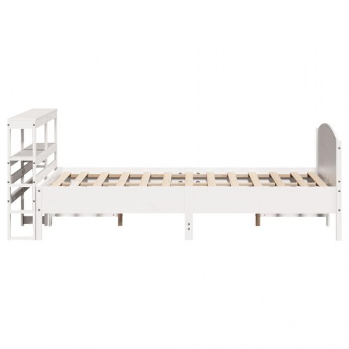 Sengeramme 120x190 cm i massivt fyrretræ - hvid med sengegavl og hylder