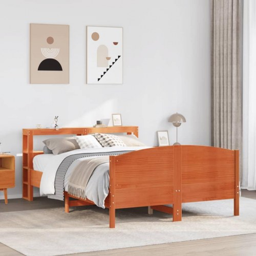 Sengeramme uden madras 140x190 cm massivt fyrretræ gyldenbrun