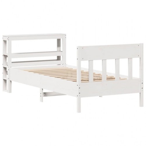 Sengeramme 90x190 cm i massivt fyrretræ - hvid med hylder