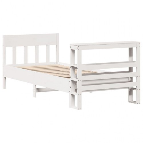 Sengeramme 90x190 cm i massivt fyrretræ - hvid med hylder
