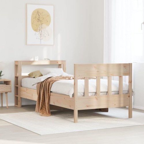 Sengeramme 90x200 cm i massivt fyrretræ med hylder