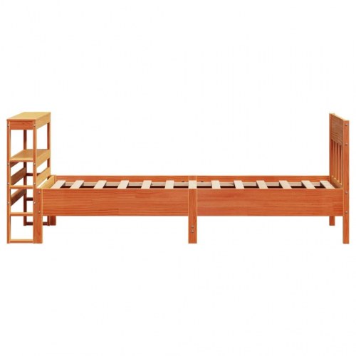 Sengeramme i massivt fyrretræ med hylder 75×190 cm - gyldenbrun