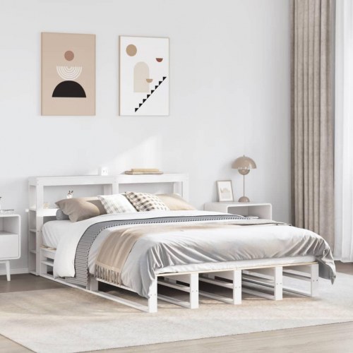 Sengeramme uden madras 140x190 cm massivt fyrretræ hvid