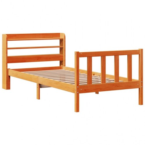 Sengeramme med sengegavl 100x200 cm i massivt fyrretræ - gyldenbrun