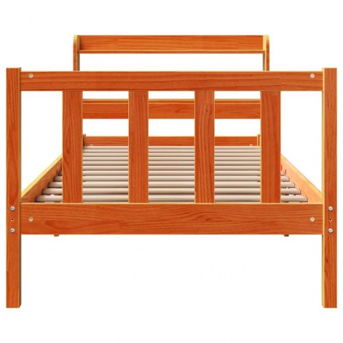 Sengeramme med sengegavl 100x200 cm i massivt fyrretræ - gyldenbrun