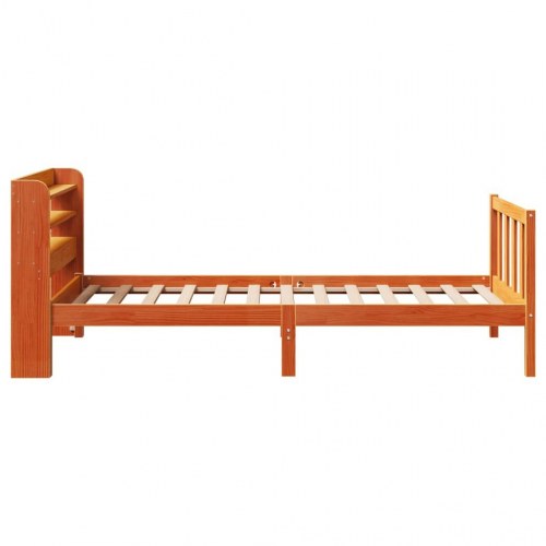 Sengeramme med sengegavl 100x200 cm i massivt fyrretræ - gyldenbrun