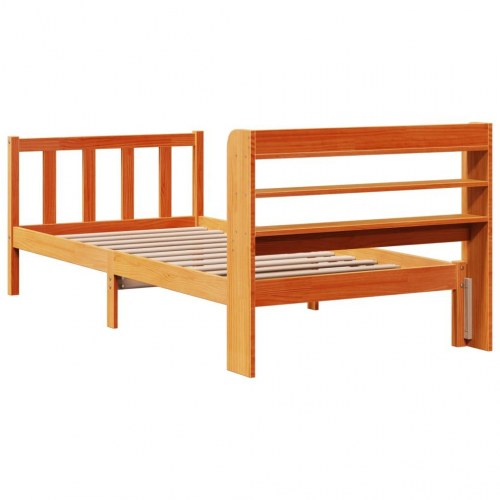 Sengeramme med sengegavl 100x200 cm i massivt fyrretræ - gyldenbrun
