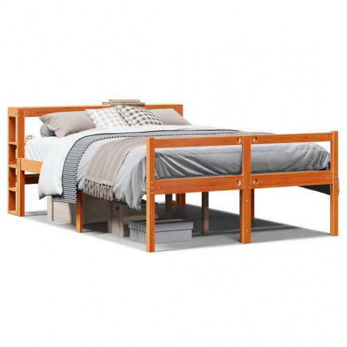 Seniorseng med sengegavl 135 x 190 cm i massivt fyrretræ - gyldenbrun