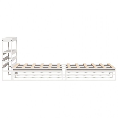 Sengeramme 90x200 cm i massivt fyrretræ - hvid med hylder