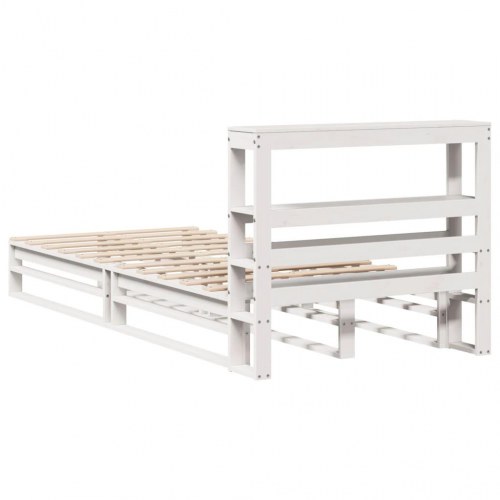 Sengeramme 90x200 cm i massivt fyrretræ - hvid med hylder