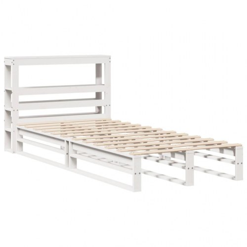 Sengeramme 90x190 cm i massivt fyrretræ - hvid med hylder